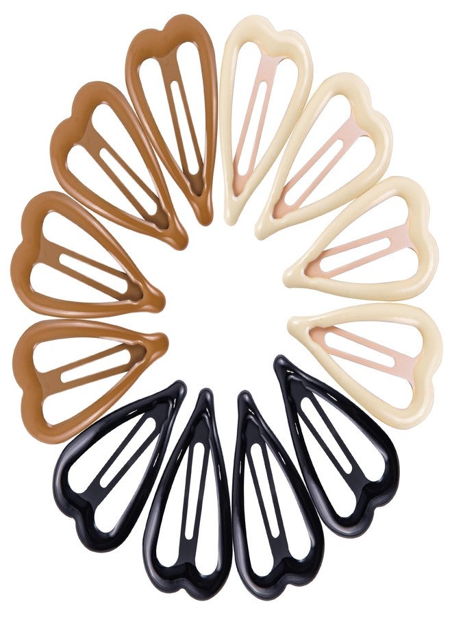 Cptots 12 PCS Metal Snap Hair Clips Heart Shape Barrettes for Women Non Slip Accessories For Thick and Thin Fine Hair,Bright Black Brown Beige,1.9 x 1.1 Inches. - Image 1